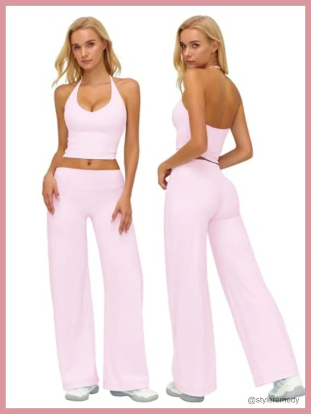 Women 2 Piece Workout Set Spaghetti Strap Open Back Tank Top Wide Leg Yoga